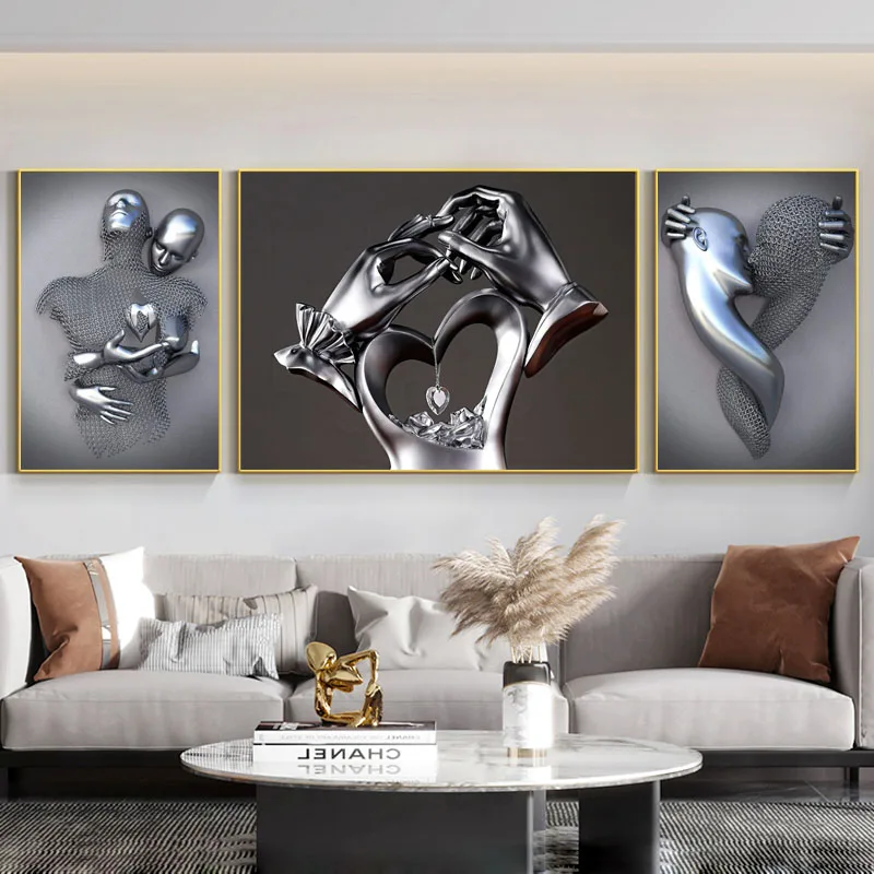 

Figure Statue Canvas Painting Romantic Lover Ring Sculpture Wall Art Poster Print Wall Picture for Living Room Home Decoration