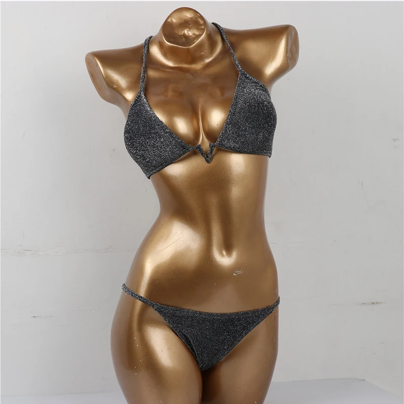 Женский купальник-бикини In-X черный купальник с пуш-ап блестящий высокой посадкой