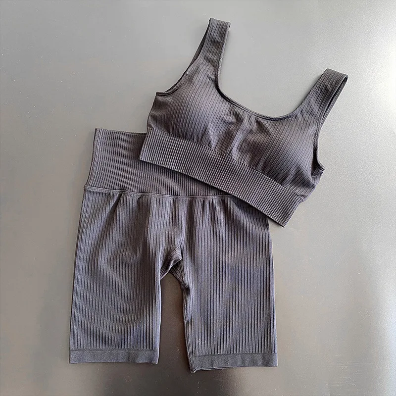 

Women Yoga Sets Vest Fitness Bra Shorts Breathable 2pieces Tight-Fitting Back Sports Gym Running Seamless Yoga Suit Female Wear