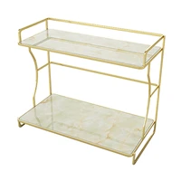 2 tier gold storage shelf stackable makeup organizer bathroom rack with marble texture removable base large storage classical