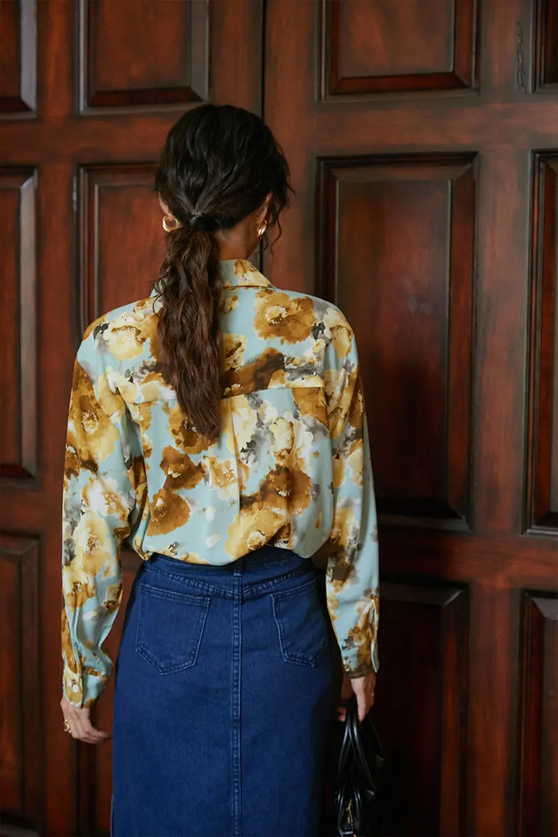 Perilla плавающая зеленая рубашка с ретро принтом женский дизайн чувство ниши в