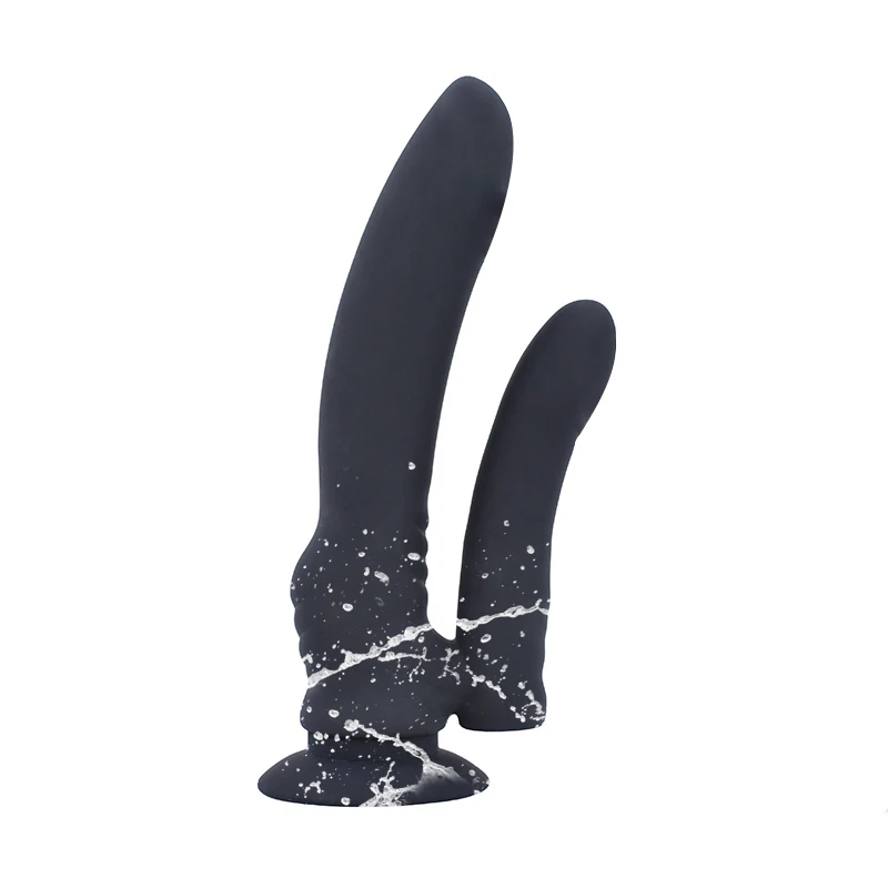 Силиконовый фаллоимитатор с двойной головкой на присоске анальный и пенис для