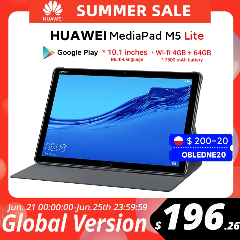 Глобальная версия HUAWEI MediaPad M5 lite планшетный ПК 10 1 дюймов 4 Гб 64 Wi Fi версии 7500 мАч