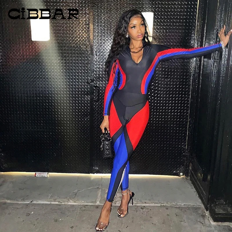 

CIBBAR Skinny Color Blocking High Elastic Waist Long Pants Women Fashion Vintage Casual Streetwear Bodycon Chic Female Trousers
