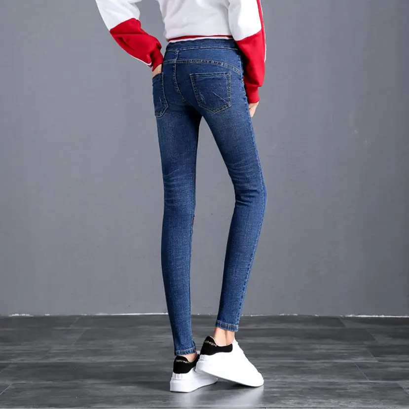 2016 Новый губ джинсовые рваные брюки стиля гранж с эластичной резинкой Женские