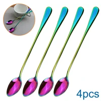 4pcs stainless steel handle colorful spoon long handle spoons flatware coffee drinking tools kitchen gadget teaspoons