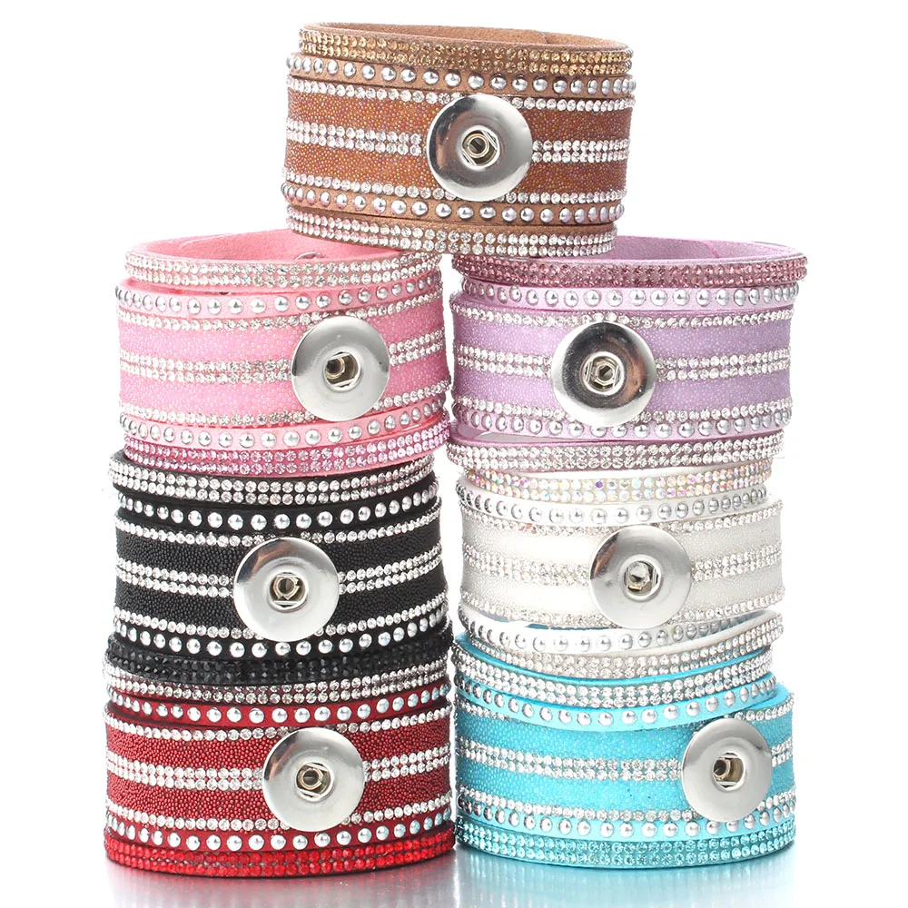 Новинка кожаный браслет с кнопками широкий Кристальный 18 мм сделай сам кнопки