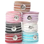 Новый кожаный браслет с застежкой-кнопкой, широкие браслеты с кристаллами, 18 мм, самодельные Украшения для женщин и мужчин