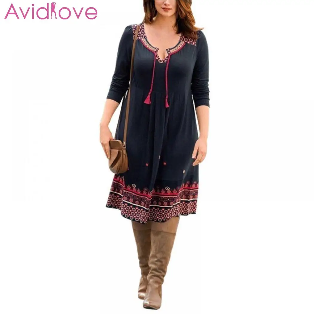 Новое модное женское Повседневное платье с v образным вырезом и длинным рукавом