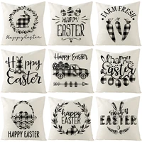 easter home decor cushion cover simple black white letter pillowcase bunny eggs printed linen pillow cover 45x45cm happy easter