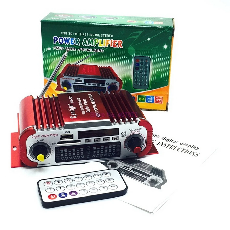 DHL или Fedex 50 шт. HY601 USB FM аудио 12 В светодиодный стерео усилитель радио MP3 динамик
