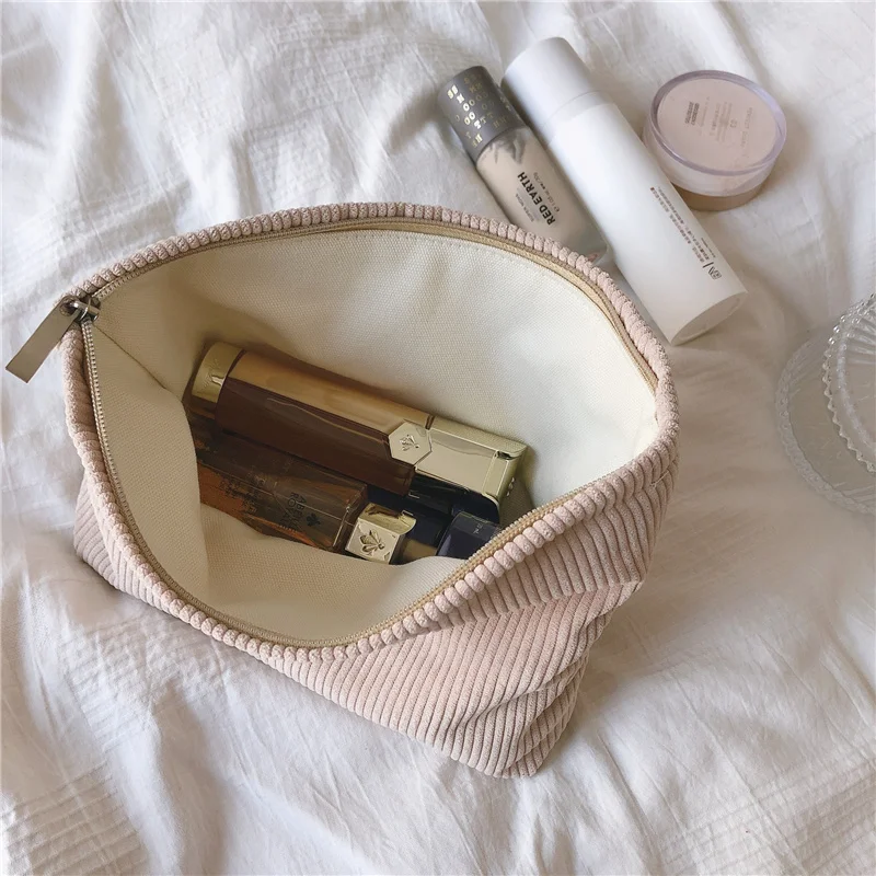 

Creamy Rice Apricot Brown Camel Large Cosmetic Bag Clutch Bag Wash Bag Corduroy Bag Korean Version of Simple Wild Pure Color