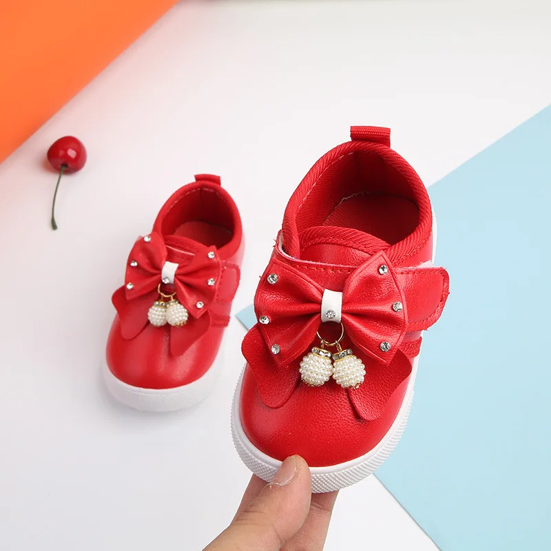 Стельки 11 5-14 см новинка с бусинами мягкой подошвой обувь бантом из ПУ для