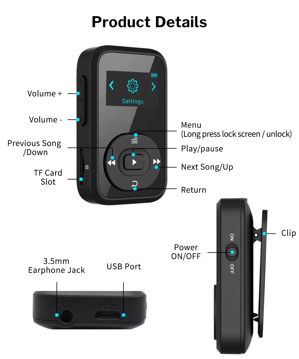 Deelife Спортивный MP3 плеер Bluetooth с зажимом, FM радио, повязка на руку, портативный мини MP 3, музыкальный плеер для бега, спортивный MP3-Player