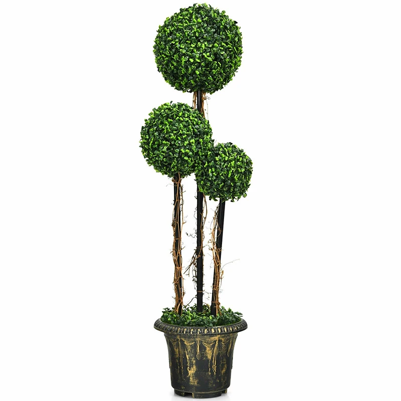 

4in Artificial UV Resistant Topiary Triple Ball Tree Plant Realistic Lifelike Appearance Non-toxic Artificial Decorations Plants