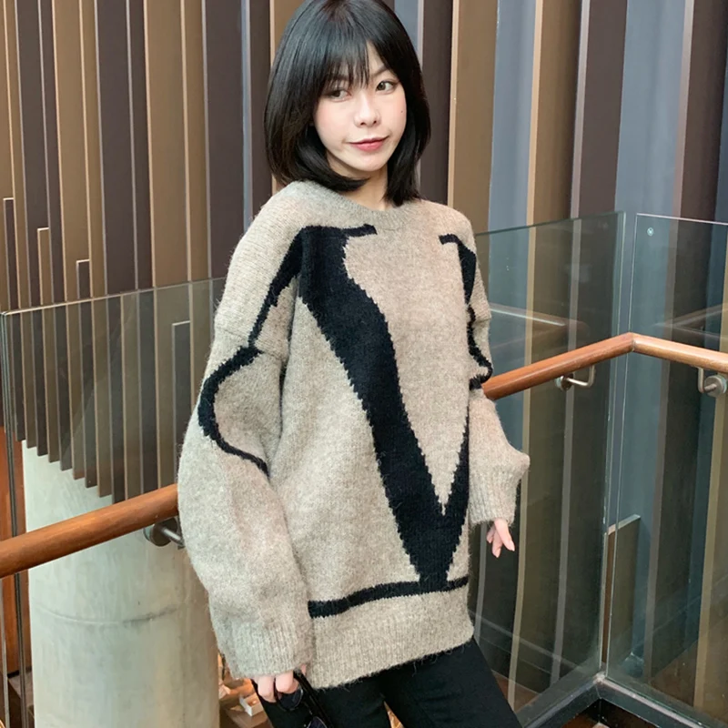 Autumn winter fashion casual women sweater 2020 new cashmere thick loose letter round neck pullover knitted BF59 | Женская одежда