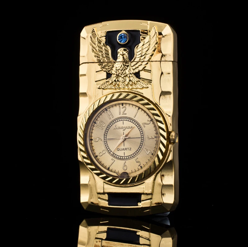 Eagle Gold Роскошные золотые часы, струйная зажигалка, фонарь, турбо-газовая зажигалка, ветрозащитная сигарета, металлическая зажигалка, светодиодная надутая бензиновая Бутановая Зажигалка - Цвет: Eagle Gold