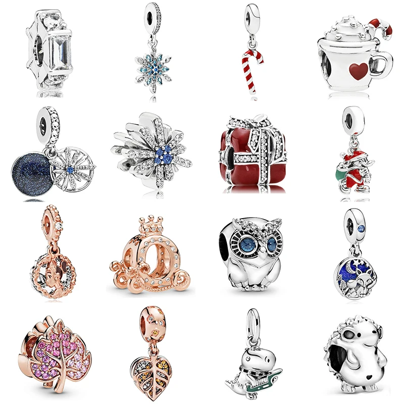 

2021 New Alloy Bead Mickey Autumn Winter Christmas Animal Rose Charm Fit Original Pandora Bracelet Bangle DIY Women Jewelry
