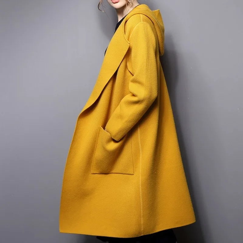 Высокое качество шерстяное вязаное элегантное женское длинное пальто мягкий