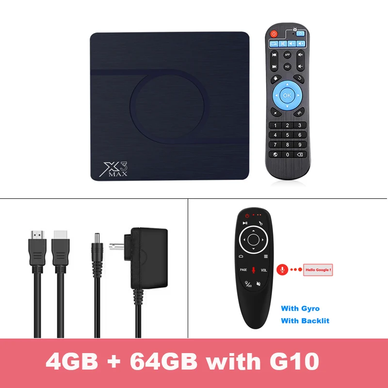 X3 Max ТВ приставка Android 9,0 Amlogic S905X3 4 ГБ 32 ГБ 64 Гб ТВ приставка 8K 1080P HD медиаплеер двойной wifi Netflix Google плеер - Цвет: 4GB 64GB  Add G10