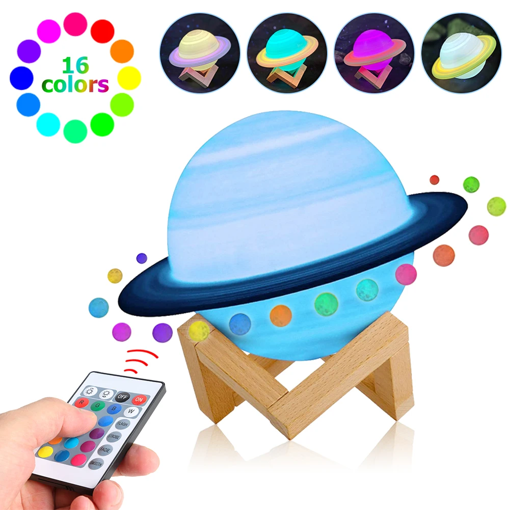 

16 Colors Bedroom Decoration Ornaments Saturn Lamp Sleeping Light Bedroom Bedside Table Lamp 3D Print LED Night Light Gift