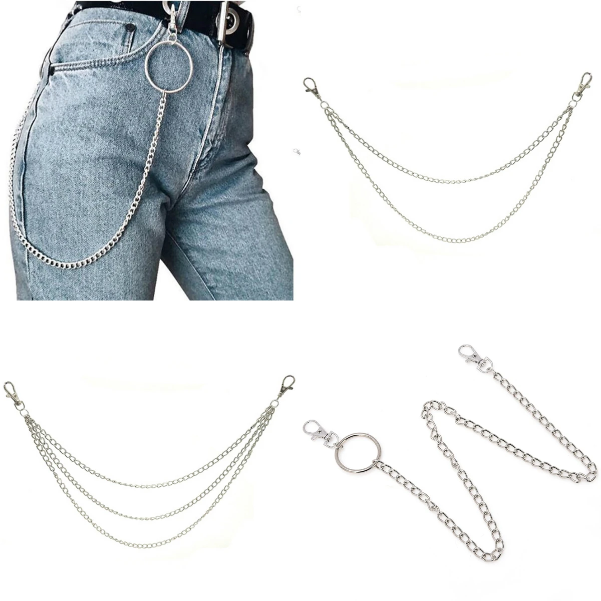 Хит цепочка на пояс 1 слой/2 слоя/3 слоя рок панк крюк брюки металлический кошелек