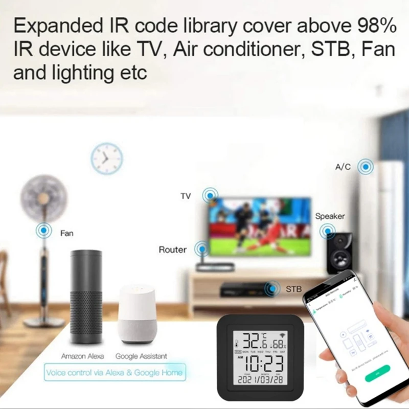 Датчик влажности с дисплеем и поддержкой Alexa Assistant Tuya Wi-Fi дистанционным