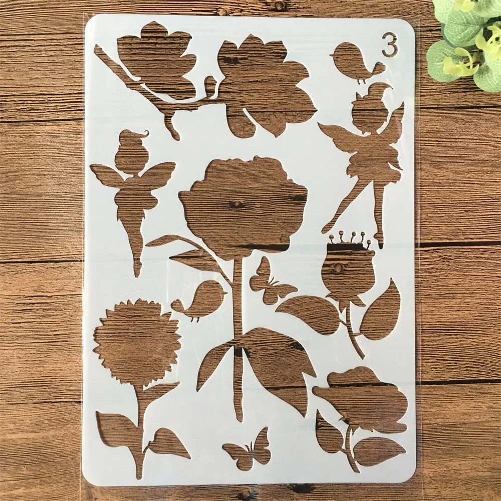 Трафареты A4 в виде листьев ангела Феи девушки для творчества слоев рисования