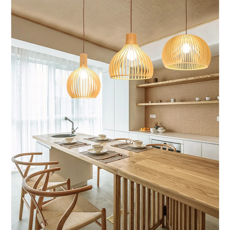 

Wood Pendant Lights Modern Wooden Led Hanging Lamp for Living Room Restaurant Kitchen Bedroom Decoration Indoor Light Fixtures