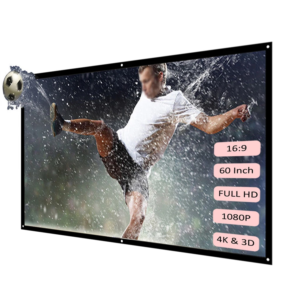 Портативный проекционный экран H60 60 &quot/72&quot/84 &quot/100&quot/120&quot HD 16:9 белый лавсановый