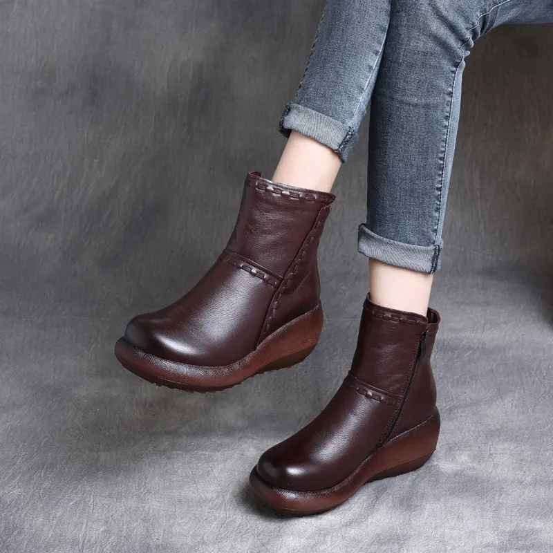 

Fashion Women Boots Hot Leather Women Ankle Boots Chunky Large Style Platform Shoes Comfortable Casual Footwear