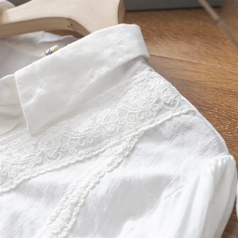 

Fairy Lace Lolita Cotton White Pink Long Sleeve Shirt Blouse Mori Girl Top 2021 Sping