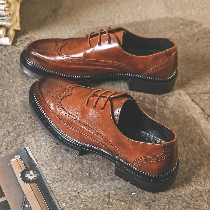 Мужские модельные туфли Кожаные свадебные ручной работы в стиле броги кожаные