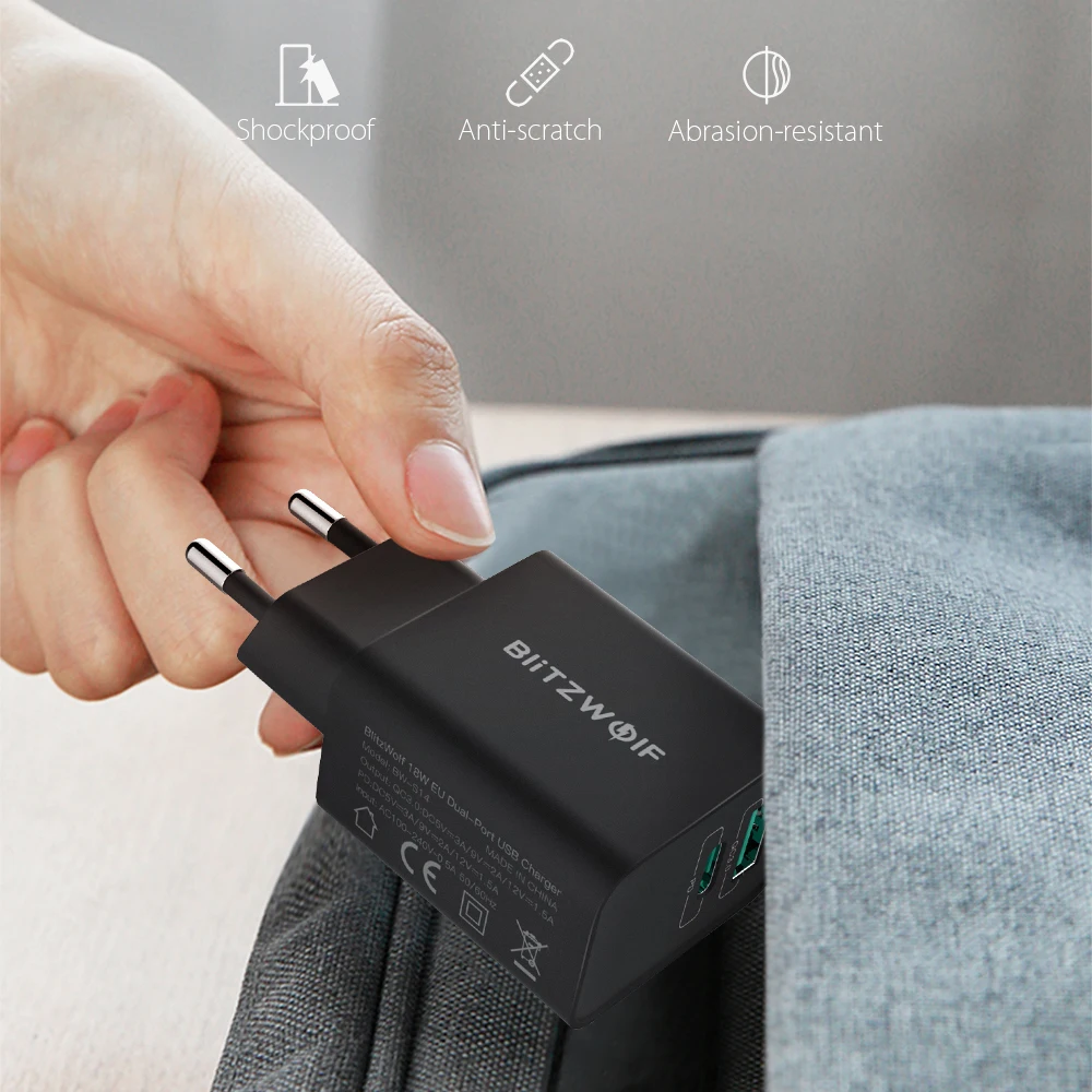 

BlitzWolf 18W Type-C PD3.0 USB QC3.0 Fast Charging Wall USB Charger for iPhone 11 Pro XR for Huawei P30 for Samsung for Xiaomi