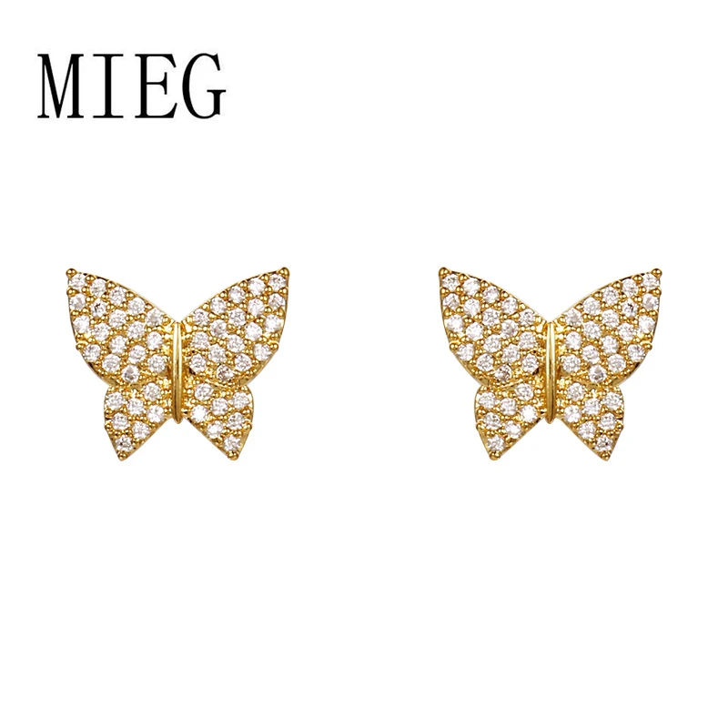 MIEG Новое поступление, элегантные женские серьги-гвоздики с фианитами и кристаллами в виде бабочки, ювелирные изделия в ассортименте