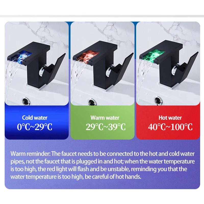 

Three-Color Color Changing Table Washbasin Bathroom Sink Mixer Tap LED Luminous Basin Faucet Copper