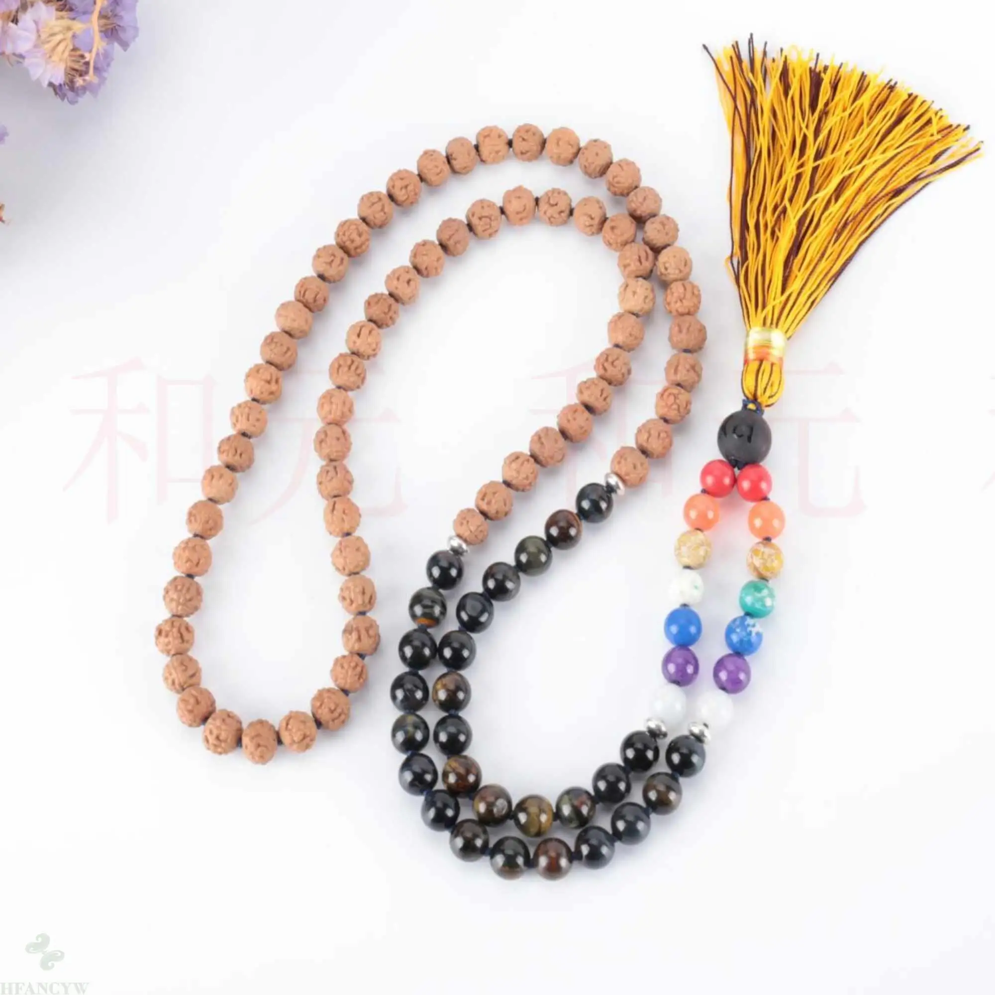 

8mm natural 108 mala obsidian Rudraksha 7 chakra bead necklace Cuff Handmade Seven Chakras Gift Bless Healing Chakra Fancy