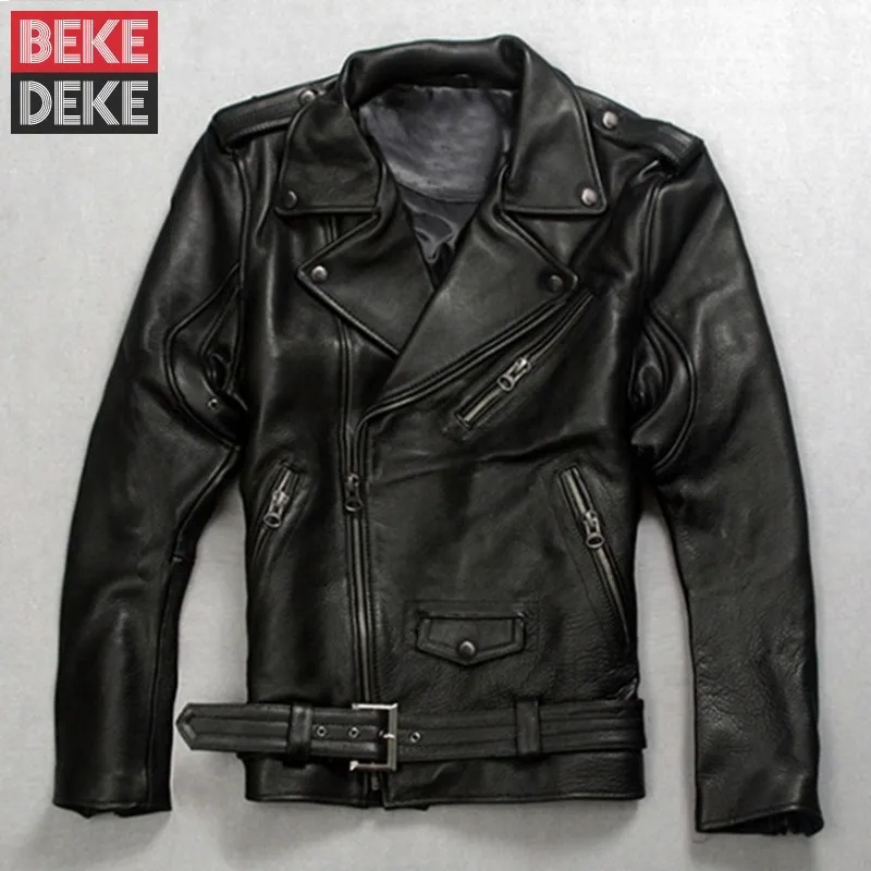 

High Quality Fashion Mens Punk Belted Real Leather Waistcoat Slim Fit Moto Riding Biker Jacket Zip Coat Italian Designer