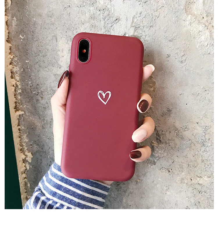 Роскошный винно-красный чехол для телефона с сердечком iPhone X XS Max XR милый пары