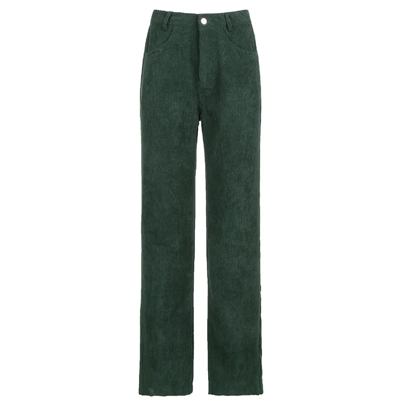 

Women Corduroy Pants for Women Dropshipping Fashion Streetwear Women Trousers Pockets Hip Hop Vintage Casual Pants Ink Green