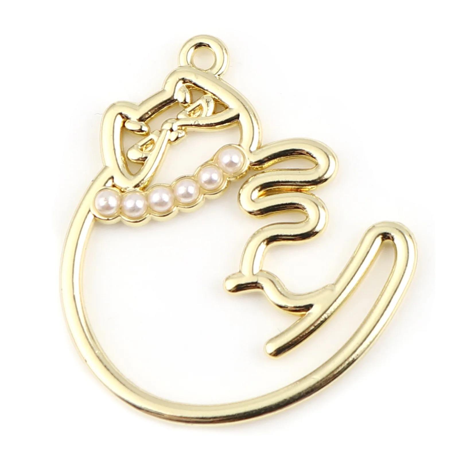 

Doreen Box Cute Cat Animal Charms Gold Color Metal Hollow White Imitation Pearl Pendats DIY Making Earring Necklace Jewelry,2PCs