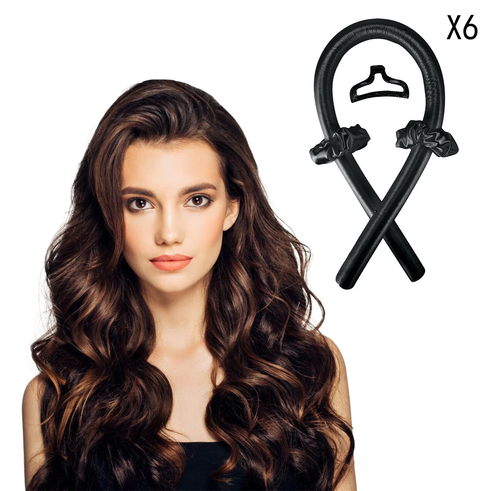 

6 Pieces Overnight Heatless Curling Rod Headband Wave Women Tools Black