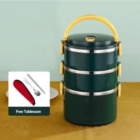 three layer plastic stainless steel lunch box with tableware food container thermos storage bento box large capacity lunchbox