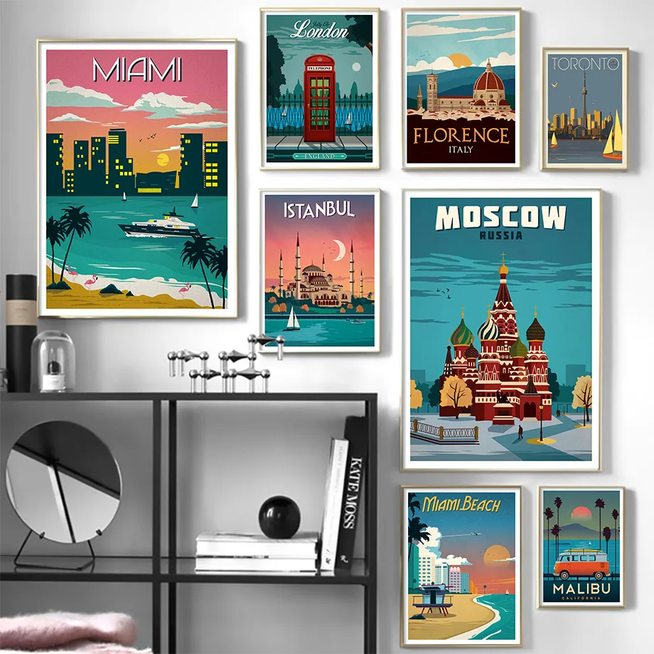 

Japan London Famous City Vintage Poster Wall Art Canvas Painting For Living Room Decor Nordic Posters And Prints Wall Pictures