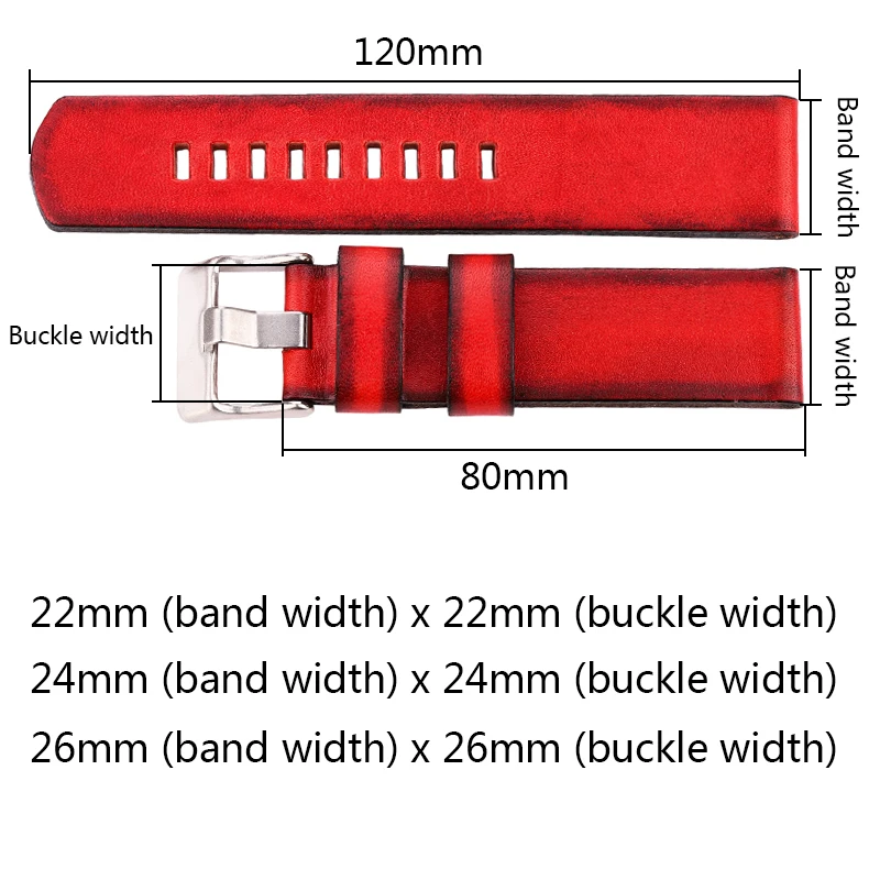 Double-sided Genuine Leather Watch Band Strap Women Men 22mm 24mm 26mm Cowhide Watchband Belt Black Red Yellow  Brown Bracelet