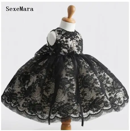 Black lace Baby Girl Dress kids first year Birthday party Dress thanksgiving gowns christening dress baptism gown