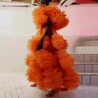 Драматическое платье макси неоново-оранжевого цвета, с оборками, из тюля, прозрачное, для выпускного вечера