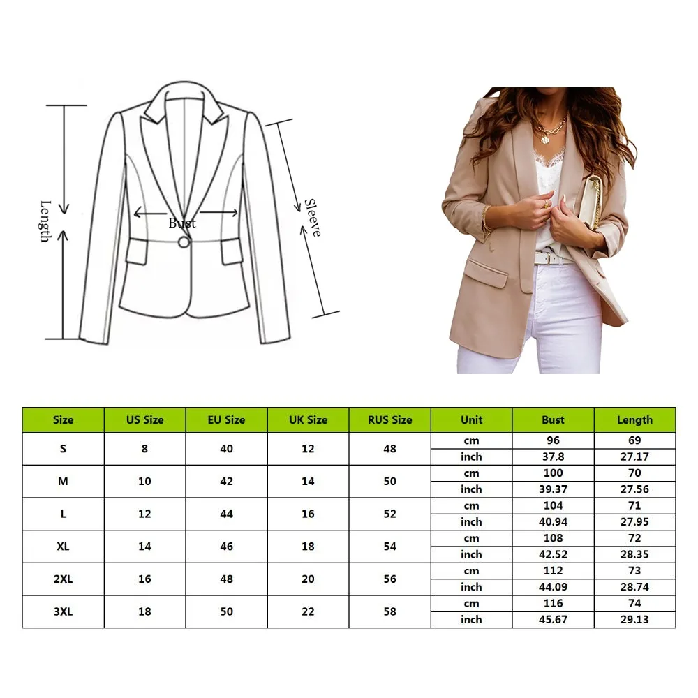 

New Women Autumn Blazer Jacket Fashion Basic Blazer Casual Solid Button Long Sleeve Work Suit Coat Office Lady Elegant Blazers
