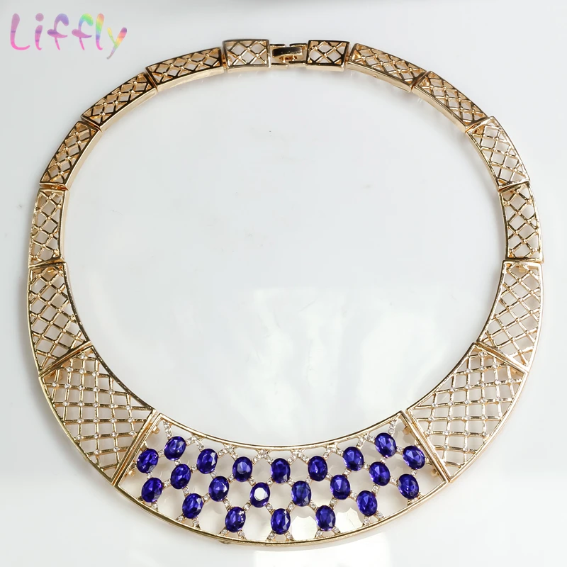 Дубай ювелирные наборы Синий Геометрический инкрустация Кристалл ожерелье