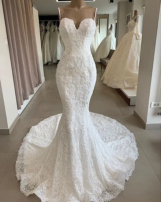 FATAPASE роскошное кружевное свадебное платье русалки 2020 со съемным шелковым